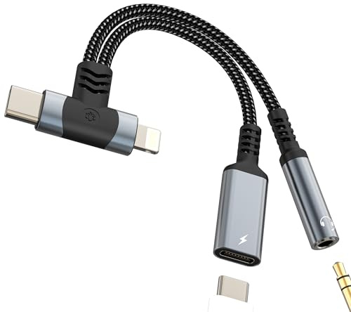 Lightning to 3.5mm Headphone Jack Adapter(2in2) USB C AUX Cable Audio Splitter Charger Type C Connector Stereo Dual Car for Apple for iPhone17 16 15 14 Pro Max Compatible with Samsung S25 S24 for iPad