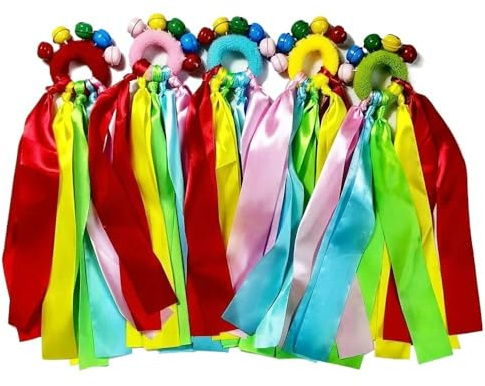 XIGAWAY Elastisches Band mit Glöckchen, buntes Cheerleading-Armband für Kinderaufführungen, geeignet für Bühnenpartys, 5 Farben (rot, gelb, blau, grün, orange), klein, Kunststoff, Kein Edelstein