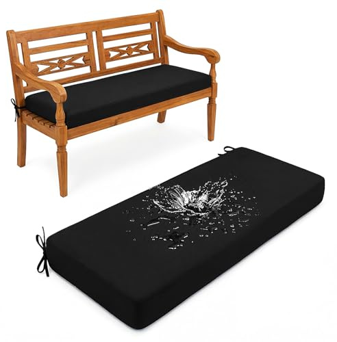 Aocase 5cm Dick Sitzbank Kissen 200x50cm Bankauflage Bankkissen Sitzkissen Bank mit Rutschfester Unterseite, Indoor Outdoor Abnehmbarem Sitzauflage Gartenbankauflage Sitzpolster, Black