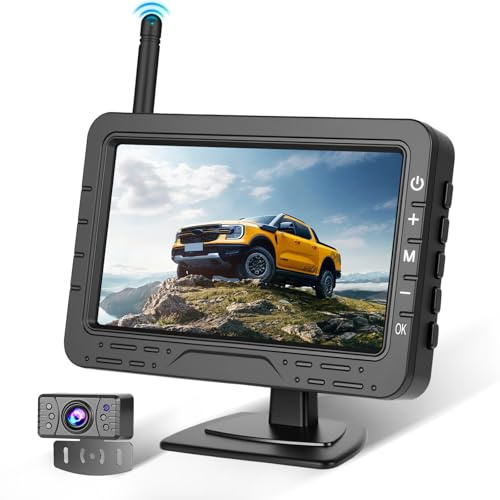 Hikity 4,3 Zoll Kabelloses Universelles Rückfahrkamera-System für Mini-Auto, Van, SUV, Pickup, Anhänger mit Wasserdichter Rückfahrkamera (IP68) DIY-Rasterlinien Weitwinkel
