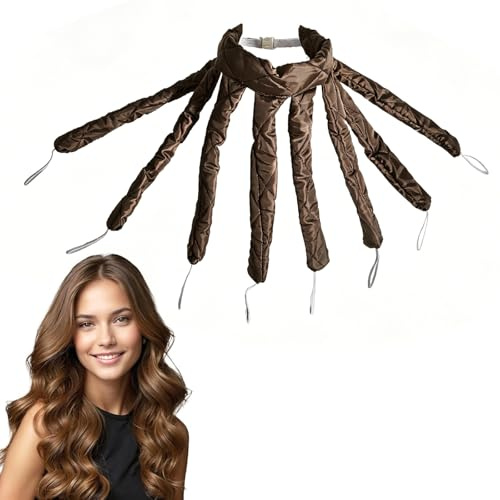 Pyralidsg Heatless Curls, Bigodini per Boccoli a Forma di Polpo, Arricciacapelli Senza Calore in Morbido Cotone con Elastico, per Capelli Medi Lunghi, Tutti Tipi Capelli (Marrone)