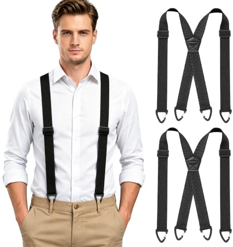 UIMIHUCI Mens Braces For Trousers, 2 Pack 3.8cm Wide Adjustable Elastic Mens Suspenders with Strong Hooks, Black