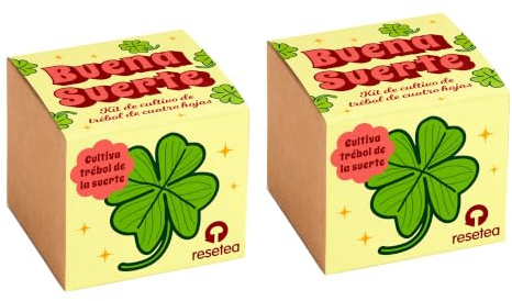 Kit Cultivo Trébol de 4 Hojas Pack 2 Unidades – Oxalis Deppei Planta de la Suerte | Kit Completo con Bulbo, Sustrato y Maceta | Regalo Original para Desear Éxito y Prosperidad | Resetea