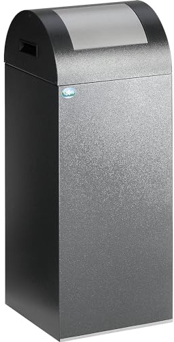 VAR | Selbstlöschender Wertstoffsammler | Volumen 60 l, HxBxT 800 x 320 x 320 mm, antiksilber, Klappe silber