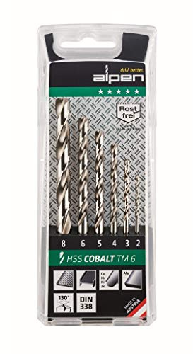 ALPEN Spiralbohrer Set HSS Cobalt 6-teilig (ø 2-8 mm, Bohrer kurz, DIN 338, Bohrer selbstzentrierend, 5% kobaltlegiert)100606100