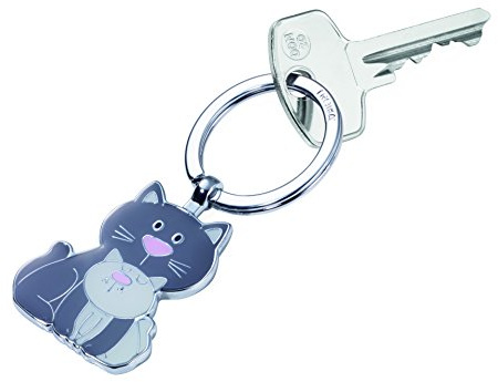 TROIKA CAT & KITTY – KR18-04/GY – Schlüsselanhänger – Katze, Kätzchen - Meow - Miau – Metallguss/Emaille– glänzend – verchromt – dunkelgrau, hellgrau – TROIKA-Original