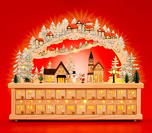 SIKORA LB80 XXL Holz LED Schwibbogen Adventskalender mit kleinen beleuchteten Schubkästchen zum Befüllen