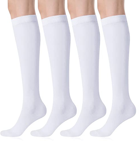 FITRELL 4 Pack Women's Knee High Socks Outdoor Sports Athletic Socks Casual Tube, White
