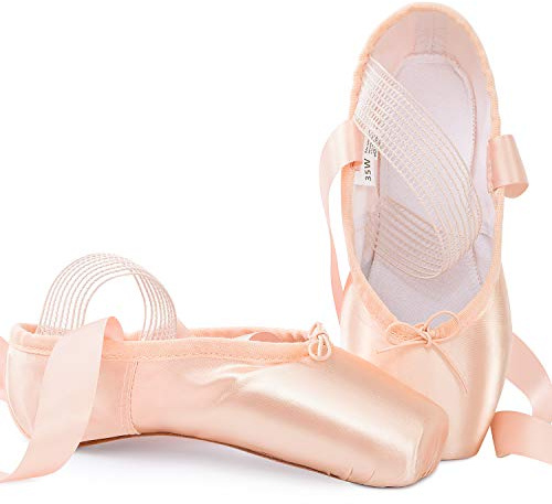 Soudittur Scarpette da Danza Classica Punte Pointe Balletto Scarpe da Ballo Comprende Scarpette salvapunte e Nastri per Donna e Ragazza EU 39 S003 (Suggerisci Seleziona Una Taglia più Grande)