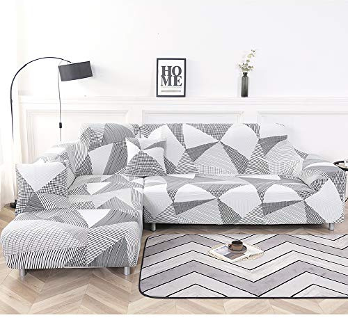 Mingfuxin Sofa-Schonbezüge, Elastische Stretch-Sofabezüge Überwürfe, Abschnitts-Sofabezüge Ecksofa Schonbezug Möbelschutz with 2 Stücke Kissenbezug für 3 Sitzer + 3 Sitzer L-förmige Sofa
