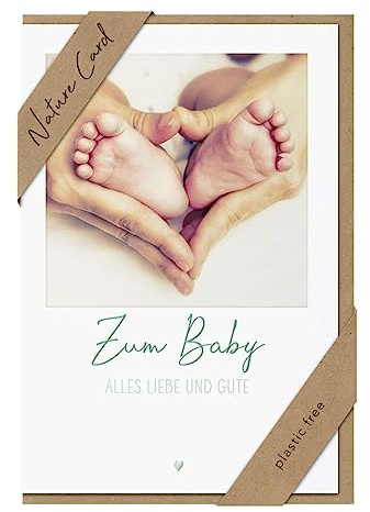 bsb - Tarjeta de felicitación para nacimiento con pies de bebé en manos - Nature Card - Tarjetas sostenibles para nacimiento - Tarjetas de felicitación con sobre - Tarjetas de felicitación de