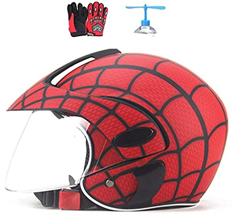 SUNSHXP Kids Spider Web Half Helmet for Electric Bike, Cycle, Skateboard, Scooter, Moped - Boys & Girls Age 2-7