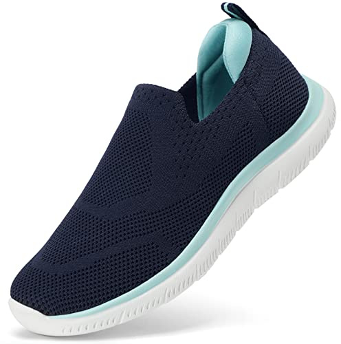 HKR Turnschuhe Damen Bequem Slip on Sneakers Mesh Laufschuhe Leichte Sportschuhe Memory Foam Schuhe Ohne Schnürsenkel Marineblau 39 EU