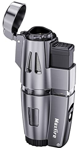 Maxfire Sturmfeuerzeug Jetflamme Gas Nachfüllbar, 3 Flammen Jet Feuerzeug (Verkauft ohne Gas)