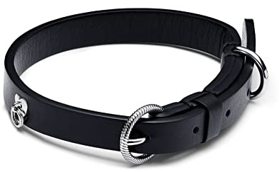 Pandora Moments Haustierhalsband in der Farbe Schwarz aus lederfreiem Stoff mit Herzförmiger Zierniete aus Edelstahl in der Größe S, 22-28cm, 312262C01-S