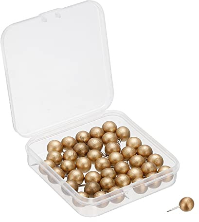 PATIKIL Broches Bois Poussoir Broches 50Pcs Noyer Pouce Punaises Décoratives Bois Bois Rond Tête Acier Aiguille pour Document Carte Doré