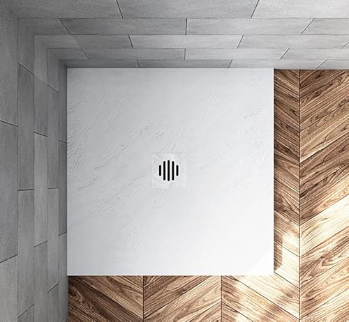 Aica Sanitär Duschtasse 90x90cm Für Walk in Dusche Duschabtrennung Duschkabine,Quadrat,weiß mit Ablaufabdeckung,Ablaufgarnitur,Ablaufschlauch