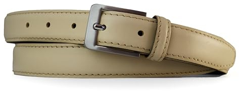 almela - Jungen Gürtel - Kinder - Kommunion - Rindsleder - 2,5 cm breit - Leder - 25mm - Kindergürtel - Jungengürtel - Kürzbar - Child belt (Beige, 80)