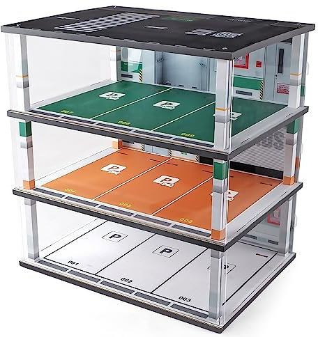 kivcmds Model Car Display Case 1:18 Scale Diecast Diorama Garage with Lights for Lego Alloy Car Collectibles Wood Storage Shelf,3 Tiers of 9 Parking Spaces