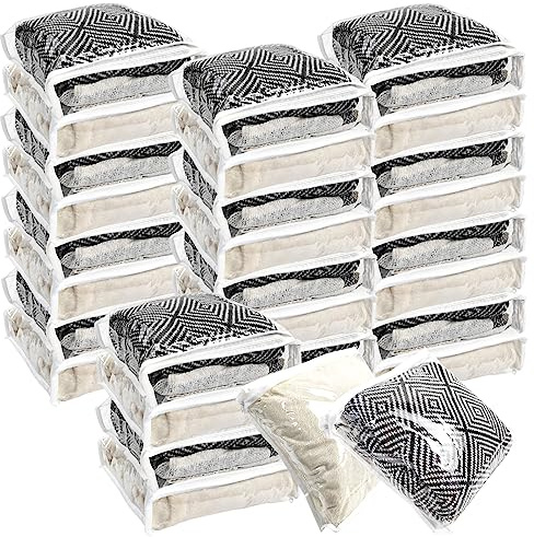 30Pcs Clear Vinyl Zippered Storage Bags - Blanket & Sweater Organizer, 10.5 x 10.5 x 2.5 Inch