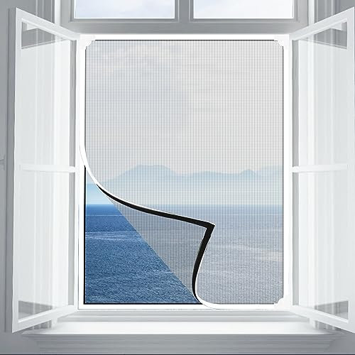 Surplex DIY Zanzariera Magnetica per finestre, Tagliabile Anzariera Regolabile fai-da-te per Finestre per Tenere Fuori Insetti, Mosche e Zanzare, lavabile, Bianca Maglia & Cornice, 130x150cm