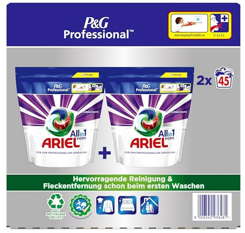 Ariel Professional All-in-1 Pods Color Waschmittel, 90 Waschladungen, (2 x 45 Kapseln), Ausgezeichnete Fleckentfernung schon ab der ersten Wäsche
