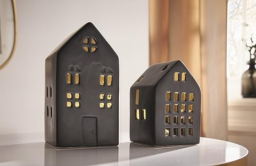 Dekoleidenschaft 2X Haus Black aus Porzellan, schwarz matt, mit LED-Beleuchtung, Leuchtdeko, Dekohaus, Dekofiguren-Set beleuchtet