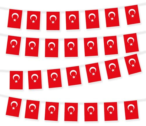30pcs Turkey Bunting Turkish String flag Small Flags Mini flag Decor 10M | 33ft Garland Cumhuriyet Bayramı Zafer Bayramı Football Patriotic Festival Party Parade Sports Garden Street Indoor Outdoor