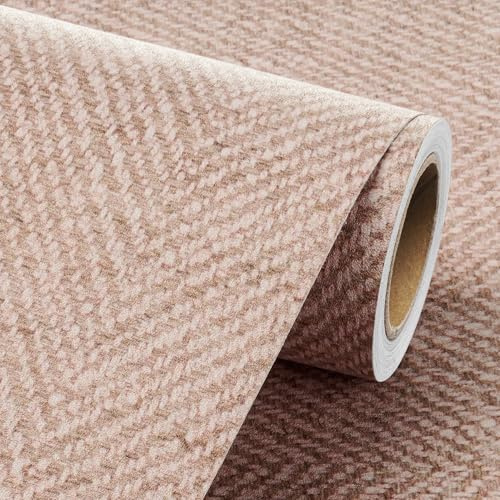 Livelynine Pink Fabric Wallpaper Stick and Peel Faux Grasscloth Blush Pink Peel and Stick Wall Paper for Bedroom Girls Room Bathroom Girly Sticky Contact Paper for Cabinets Walls Fridge 17.5x78.8