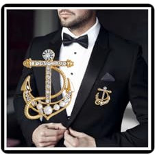 Kristall Anker Brosche Perle Korsage Kragen Brustnadel Vintage Strass Kunstperle Abzeichen Mantel Anzug Rock Nieten Accessoires für Frauen Männer Mädchen (Gold)