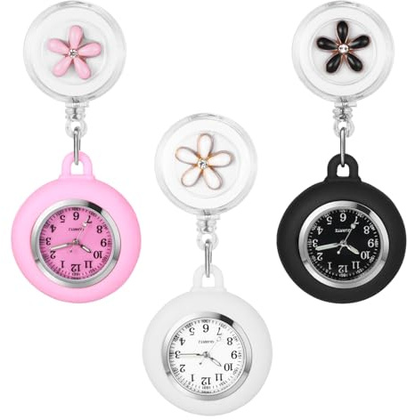 Avaner Krankenschwesteruhr Blumen Design Silikon: Schwesternuhr mit Clip Pin Pflegeruhr FOB Uhr Analog Quarzwerk Pulsuhr Ansteckuhr Ausziehbare Krankenschwester Uhr für Arzt Doktor Medical Person