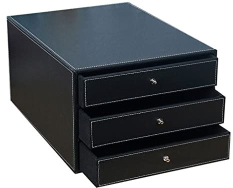 Aktenmagazinhalter Schreibtisch-Organizer aus Leder mit 3 Schubladen, stapelbare Aufbewahrungsbox for Dokumente/A4-Papiere/Rechnungen/Schmuck/Make-up, Heimdekorationszubehör Zeitschriftenhalter