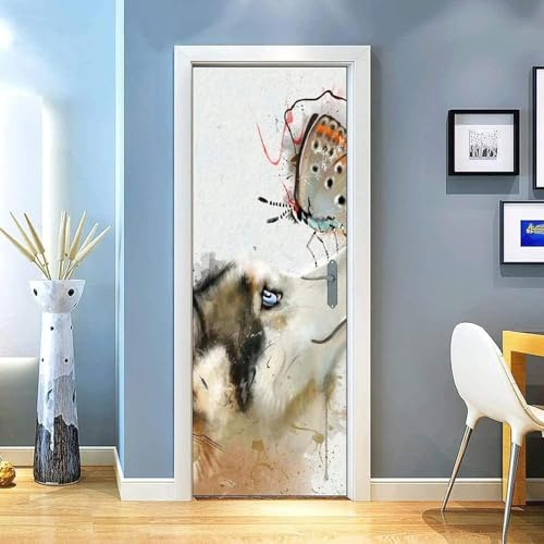 3D Art Adesivi Per Porte Fotomurali Autoadesivi - Farfalla Testa Di Animale - Decalcomanie Per Porte Peel And Stick Carta Da Parati Per Porta Rimovibile Impermeabile In Vinile 90 X 210 C -2I4O7Y1