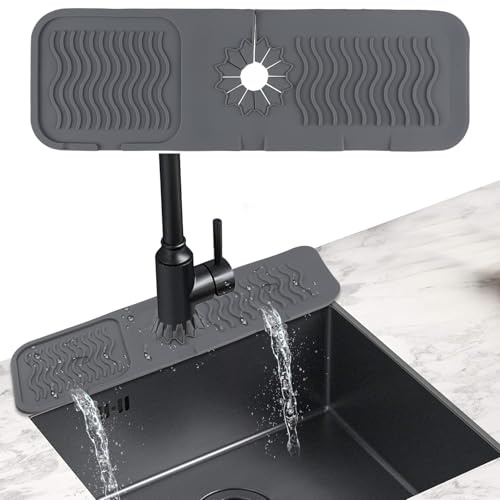 Silicone Faucet Mat,Silicone Kitchen Faucet Sink Splash Guard | Faucet Drain Mat for Kitchen Bathroom Counter Drying Pad Faucet Draining Pad,17.3” x 5.3”/44 x 13.5 cm