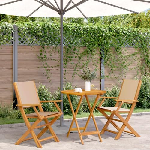 LXYZWRW Outdoor-Möbel 3-teiliges Bistro-Set Beige Stoff und Massivholz Outdoor Möbel Sets