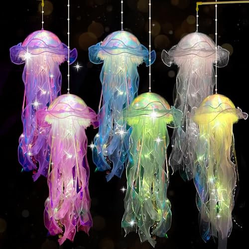 Vmxlso 6-Piece Hanging Jellyfish Night Light, LED Colorful Jellyfish for Party Yard Landscape Garden