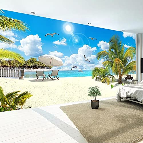 Papier peint autocollant amovible pour décoration murale de vacances Motif plage tropicale 350 x 245 cm