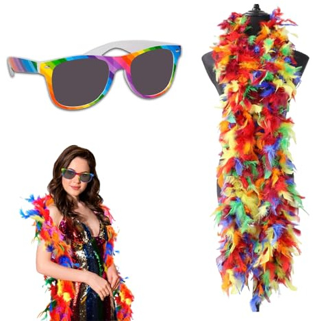 WUERKIYA Lunettes de Soleil Arc-en-Ciel, Boa en Plumes de Rose Exquises - Accessoire de Mode Versatile, Fabriqué à Partir de Plumes de Dindon de Qualité Supérieure, Longueur 2M