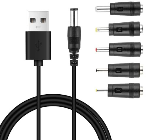 USB to DC Cable,1m 5V 2.0A Power Cable Universal USB Charger Cable Male to DC 5.5 x 2.1mm Plug Charger Power Cord Adapter with 2.5x0.7mm,3.5x1.35mm,4.0x1.7mm,5.5x2.5mm,3.0x1.0mm Connectors Tips