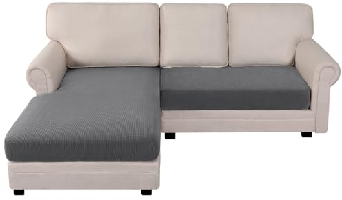 BellaHills Sectional Sofa Covers Sofa Seat Cushion Covers L Shape Separate Cushion Couch Chaise Cover for Sectional Sofa (Chaise + 2 Seater, Grey)