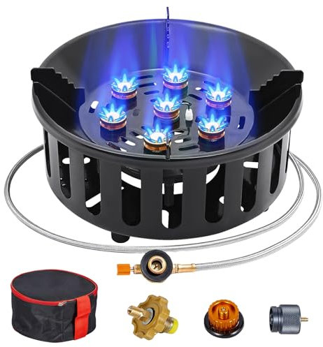 Bestfire Propane Burner, 72,000 BTU Single Burner Gas Stove for Outdoor Cooking, Windproof Camping Stove with Piezo Ignition, Extended Hose & 3 Adapters, Portable with Carrying Bag