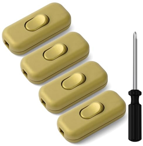 AXFEE 4PCS Interruptor de Cable en Línea, 6A 250V, Botón Torpedo, Oro | Interruptor de cable en línea botón, fácil instalación en línea, para electrodomésticos pequeños o lámparas