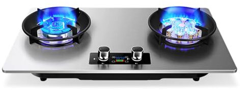 Cuisinière À Gaz En Acier Inoxydable 2 Brûleurs 4,8/5,2 KW, Minuterie De 90 Minutes (indépendante Des Deux Côtés), Dispositif De Protection Contre Les Extinctions Accidentelles(LPG)