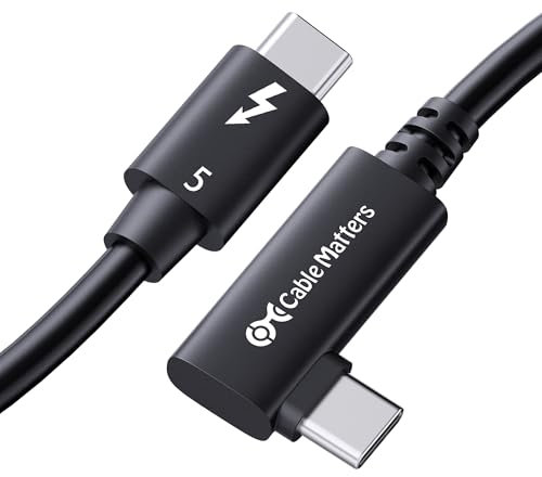 Cable Matters [Intel Certified] 80Gbps Right Angle Thunderbolt 5 Cable with up to 120Gbps Bandwidth Boost and 240W Charging – 0.8m, Black