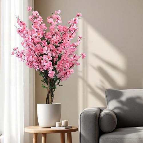 Arnusa Kunstpflanze Blütenbaum 90 cm Wintersweet Künstliche Pflanze Blüten Kunstbaum im Topf Frühlings Pflanze (Pink 90 cm)