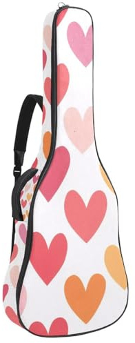 KengjuTesu 43 Zoll Akustikgitarre Softcase mit Rucksackgurt und 2 Taschen Herzdruck Keine Polsterung Rucksack Wasserdicht Oxford Tuch Bassgitarre Gigbag für Konzertgitarre, Mehrfarbig 1, Einheitsgröße