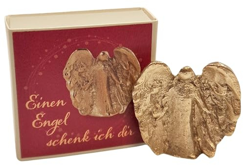 Herzmensch Kleiner Goldener Engel Figur aus massiver Bronze 3,5 x 3,5 cm Schutzengel Geschenk Liebe Kommunion Kinderengel