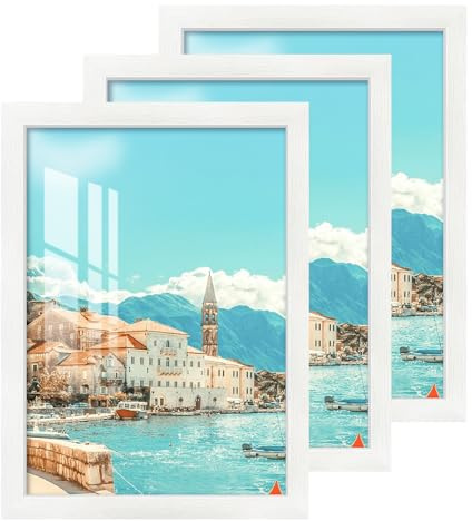 2cm 3Pcs A3 Foto de Marcos con Vidrio Acrílico HD, MDF Marco Blanco 30x40cm, Horizontal o Vertical Mostrar Foto Marcos para Fotos, Cuadros, Pósteres, Puzzle, Documento, Diplomas, sobre Pared o Mesa