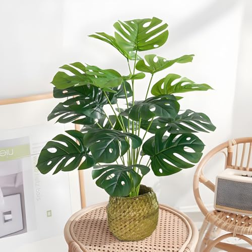 Woplagyreat Planta Artificial Plantas Artificiales Grandes Monstera Palmera 70cm Decorativas Decoracion Habitacion Salon Cocina Mesa Comedor Balcon Escritorio Fake Plants Maceta 18 Cabezas