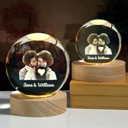 Miguha Bola de cristal personalizada con luz LED nocturna y foto, globo de nieve personalizado, decoración for dormitorio, regalo de recuerdo for parejas, padres y mascotas(3D,8cm/3.2in)